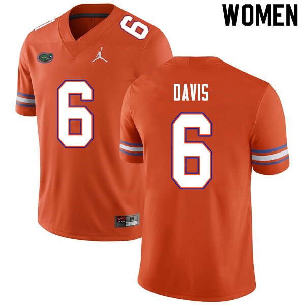 Women #6 Shawn Davis Florida Gators College Football Jersey Orange